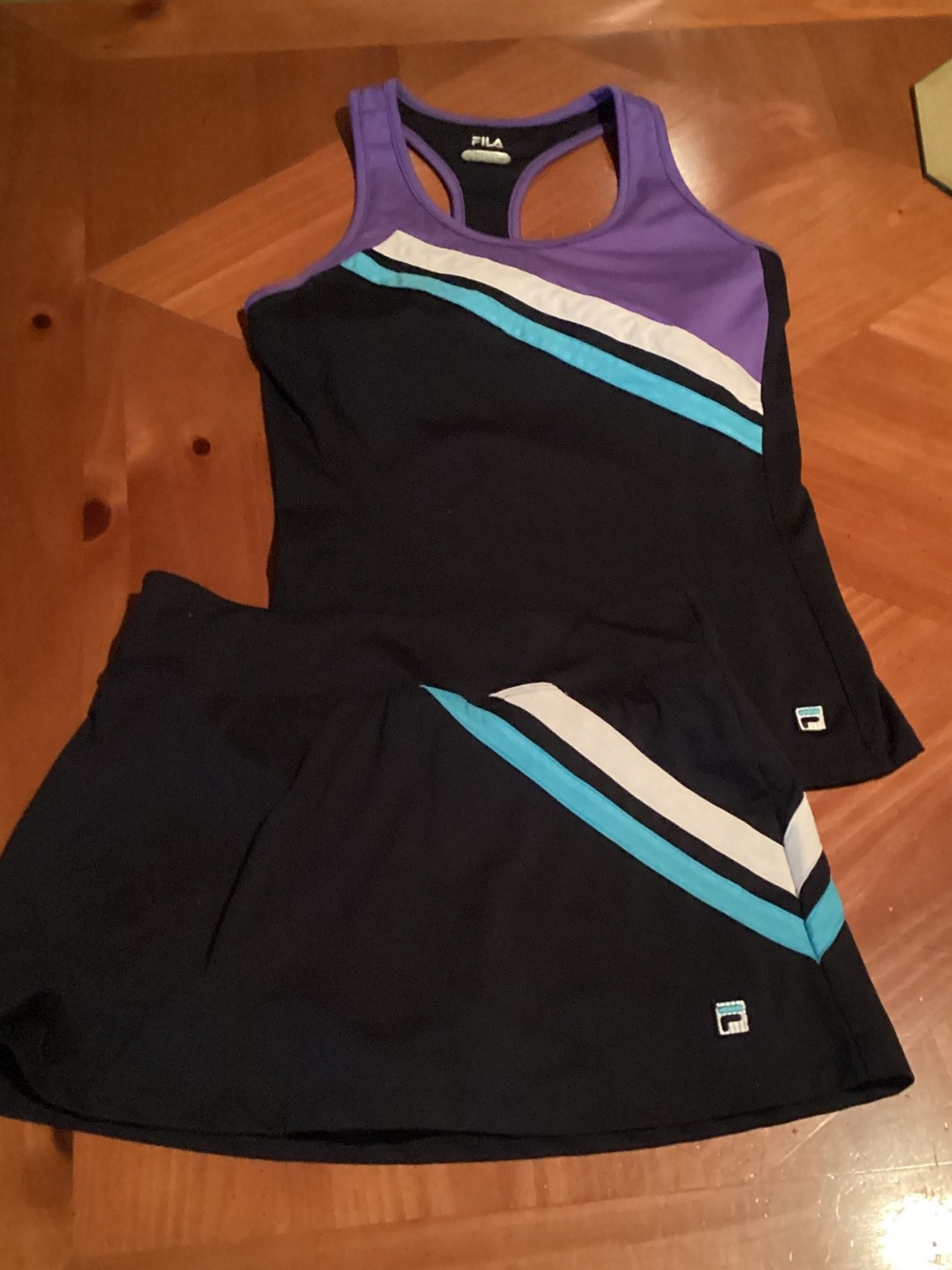 Fila Black Tank and Skort Set with Accents. Ladies Medium top, Small skort.
